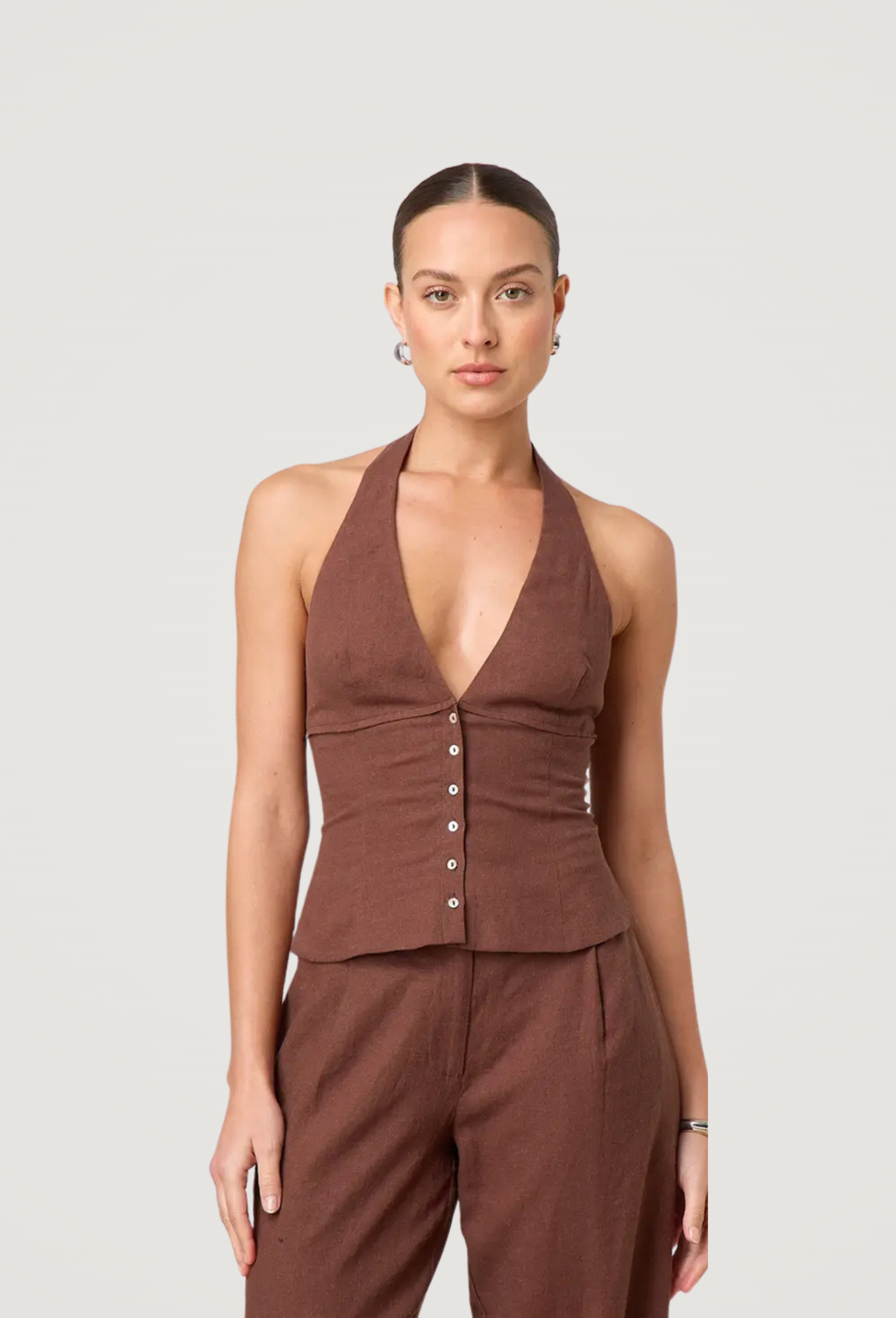 Luna Top – טופ הולטר מחויט Brown